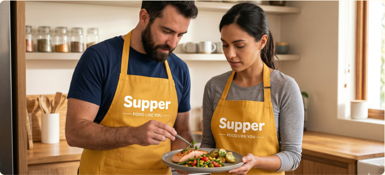 Home chefs plating a fresh dish